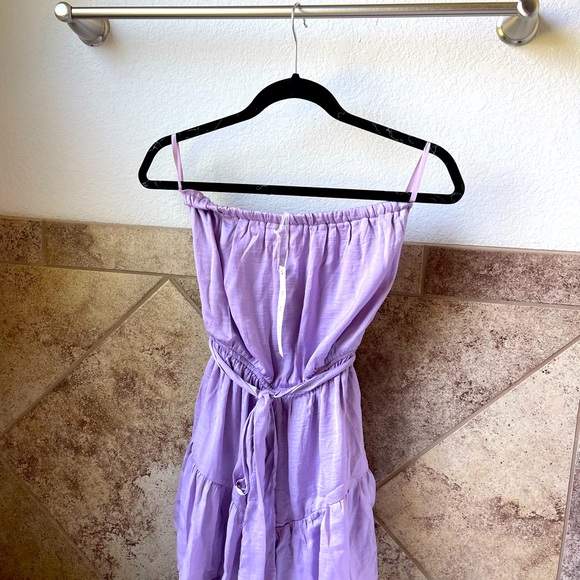 Lavender Silky Strapless Romper w/ Front Tie Detail - Picture 7 of 11